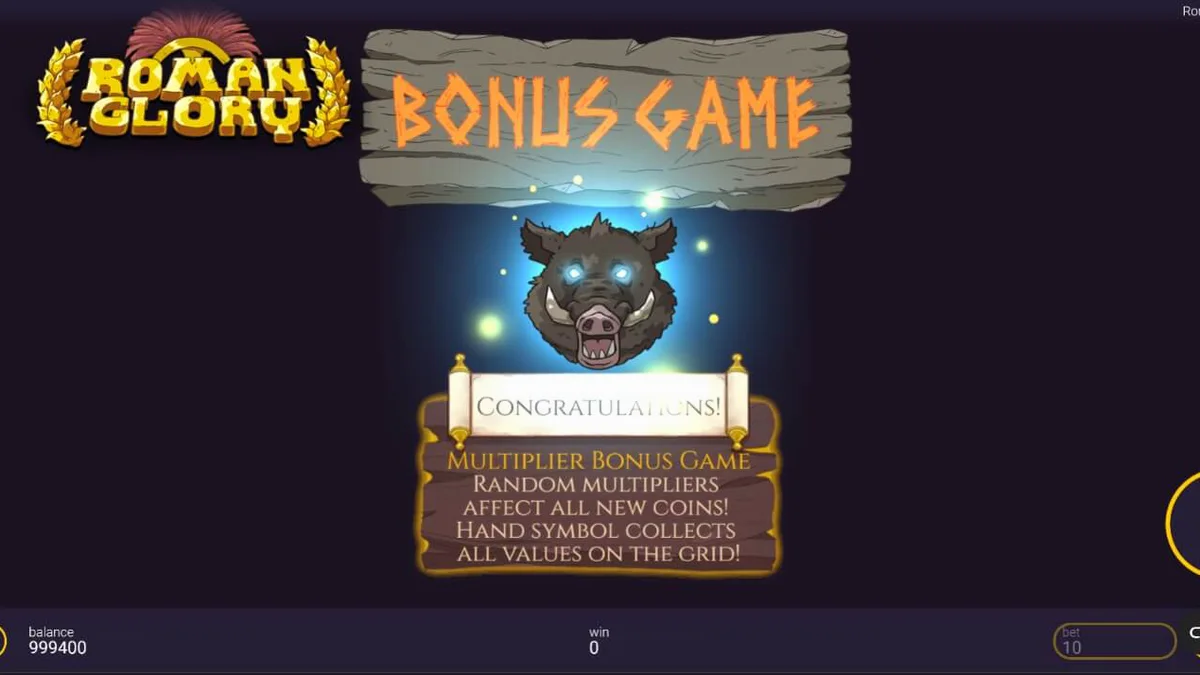 Roman Glory slot game interface na may temang Roman at kagubatan